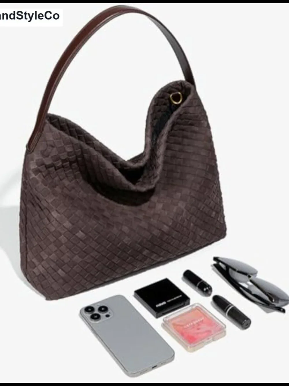 Woven Faux Suede Slouchy Hobo Bag with Detachable Strap and Buckle Closure for
